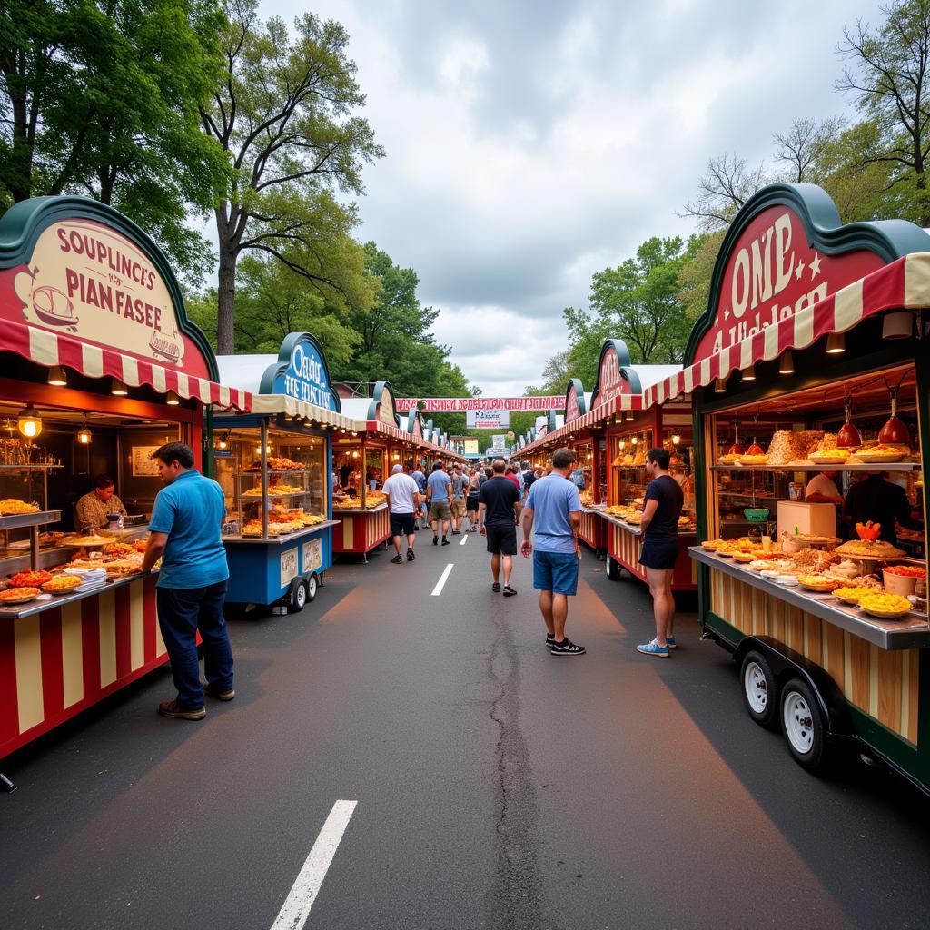 Rows of colorful food stalls at a Kentucky food festival