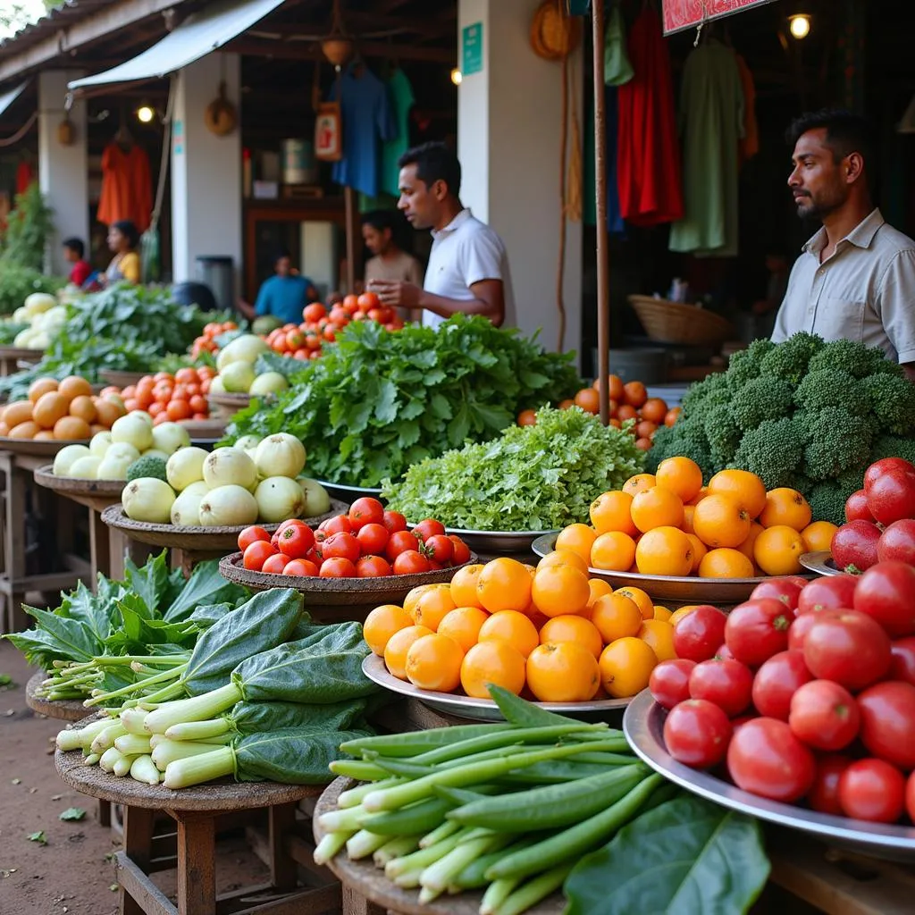 Vibrant Kerala vegetable market with an array of fresh produce