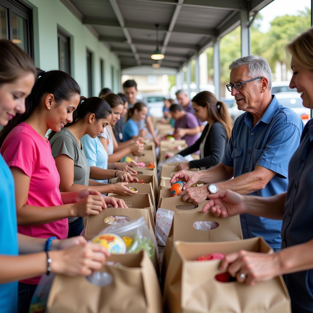 Families receiving food assistance at a Key West food bank distribution event