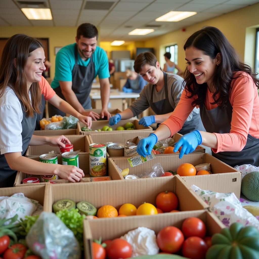 Volunteers sorting food donations at the Key West food bank