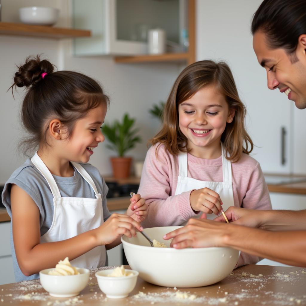  Children helping bake in the kitchen.