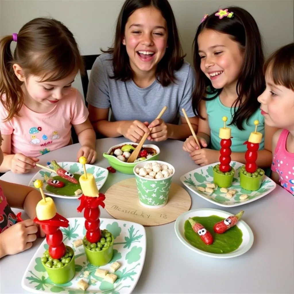 Kids Enjoying Fishing Themed Party Snacks