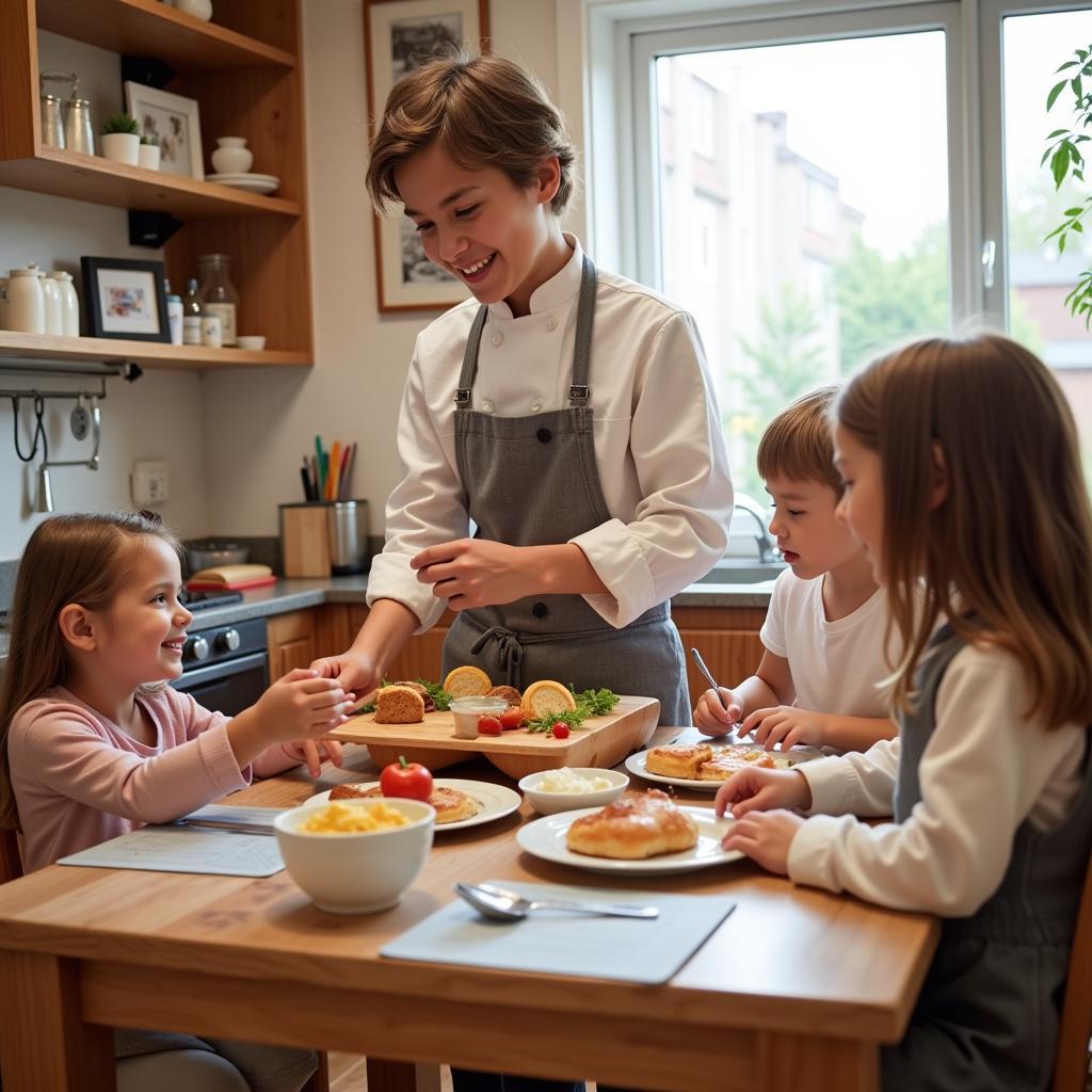 Kids Role-Playing a Restaurant Scenario in their Play Kitchen