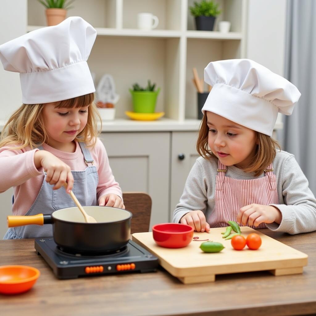 Children Engaging in Imaginary Cooking Play