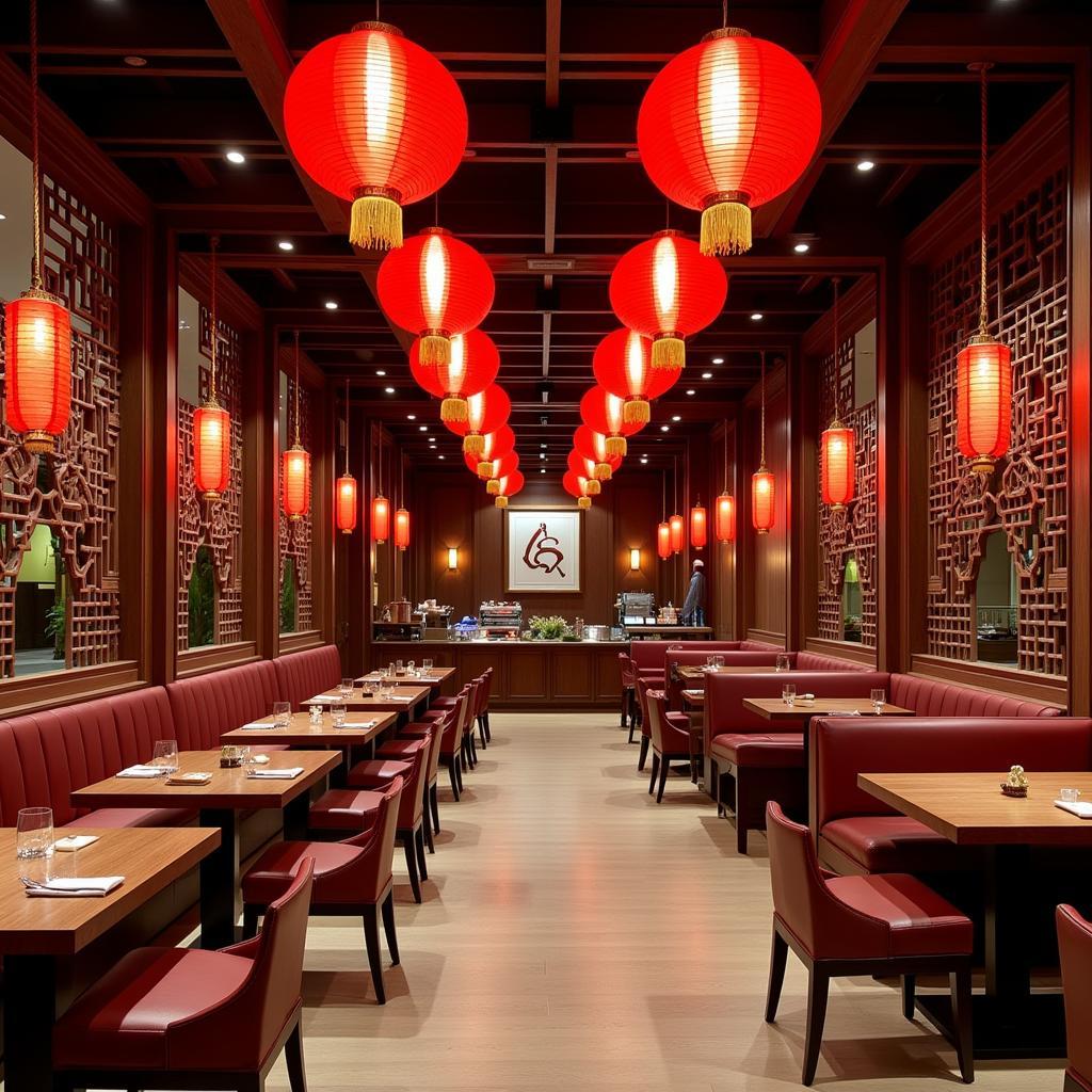 Traditional Chinese restaurant interior with modern decor.