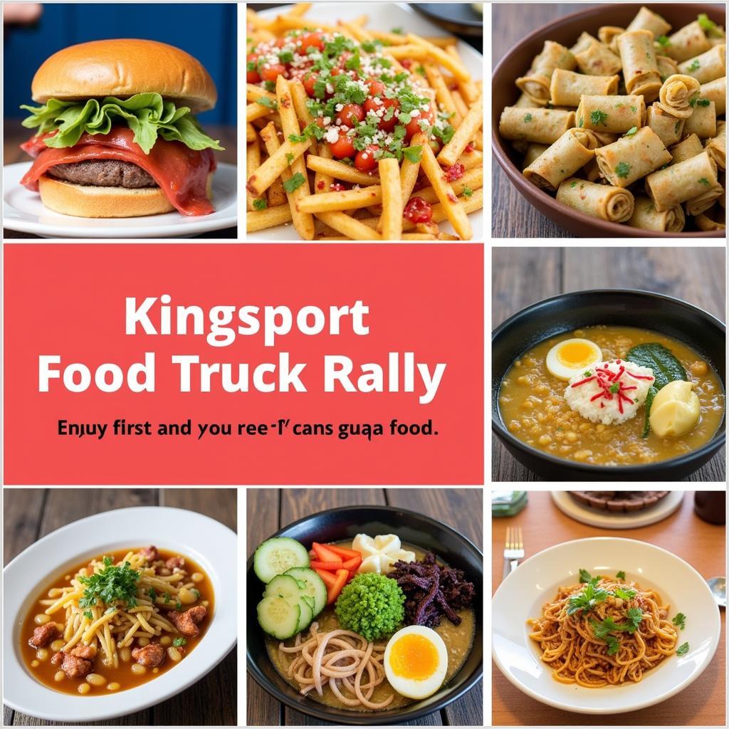  A close-up shot of a colorful array of dishes from different food trucks at a Kingsport food truck rally.