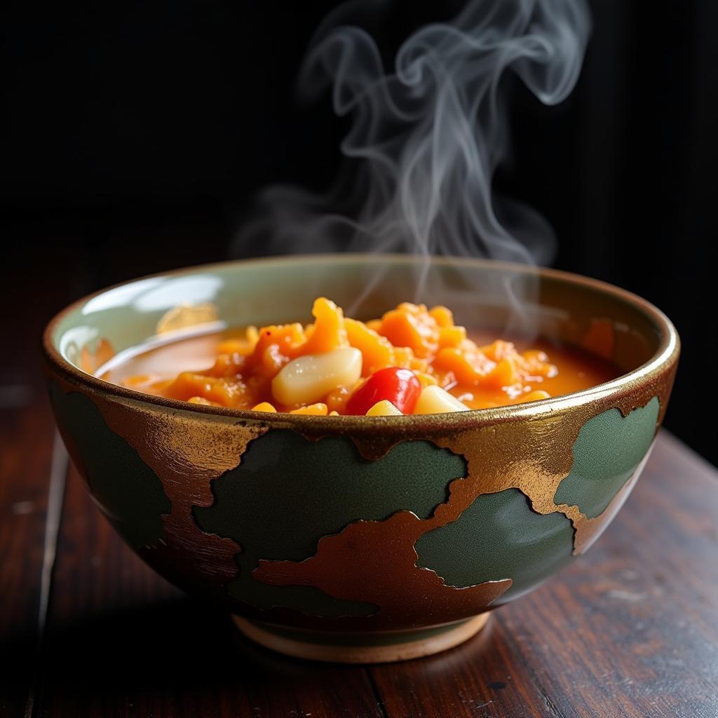 Serving soup in a kintsugi repaired bowl