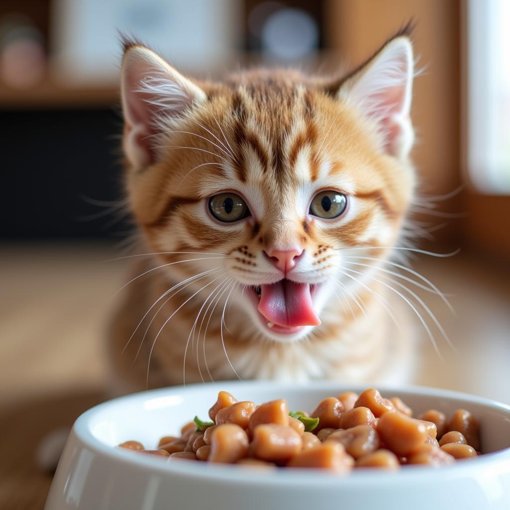 Kitten Enjoying Tuna Treat