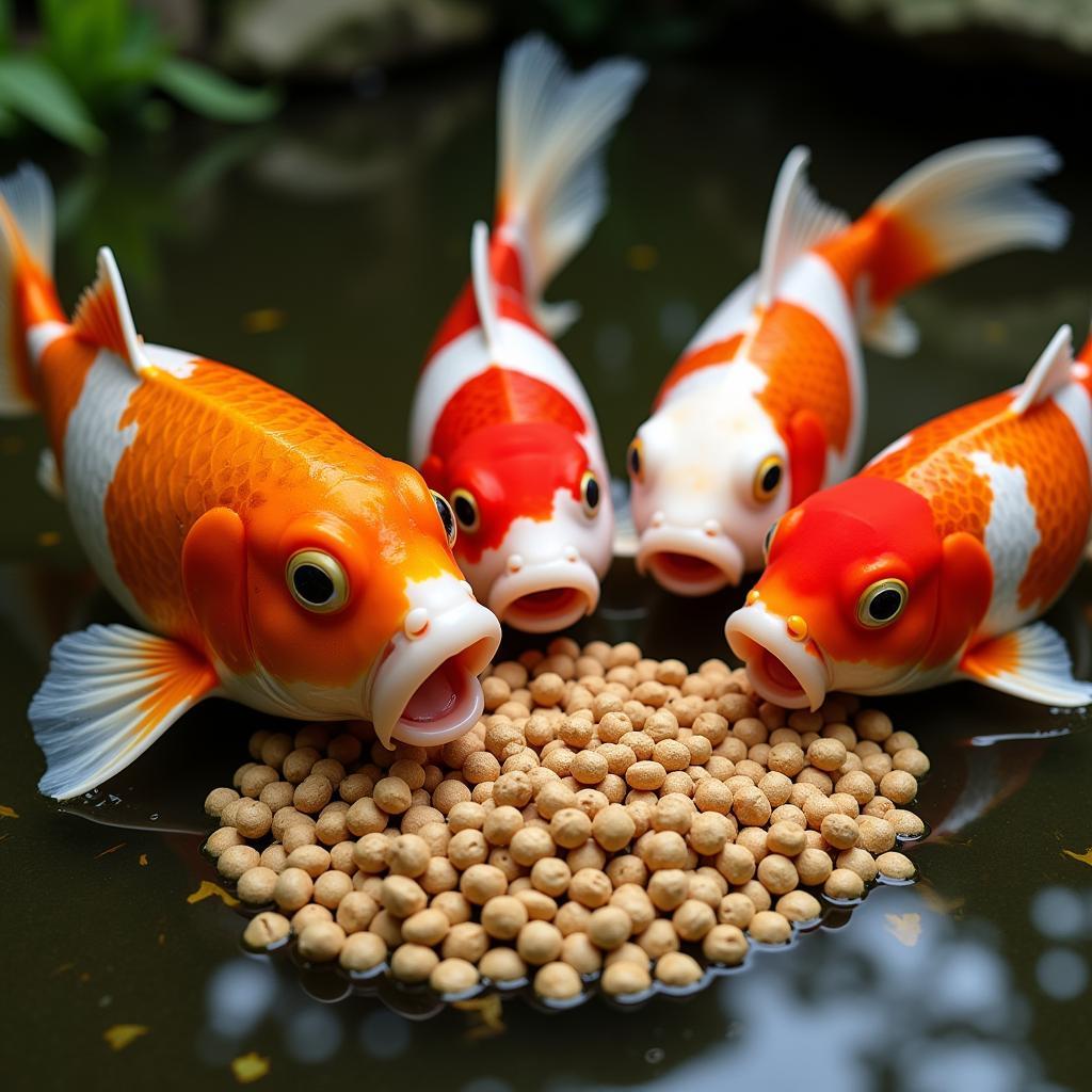  Koi Fish Enjoying Wheat Germ Food 