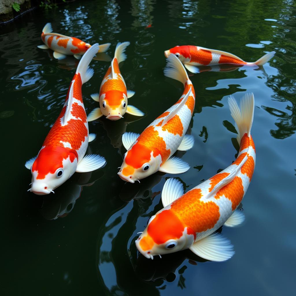 Koi Gathering for Feeding Time