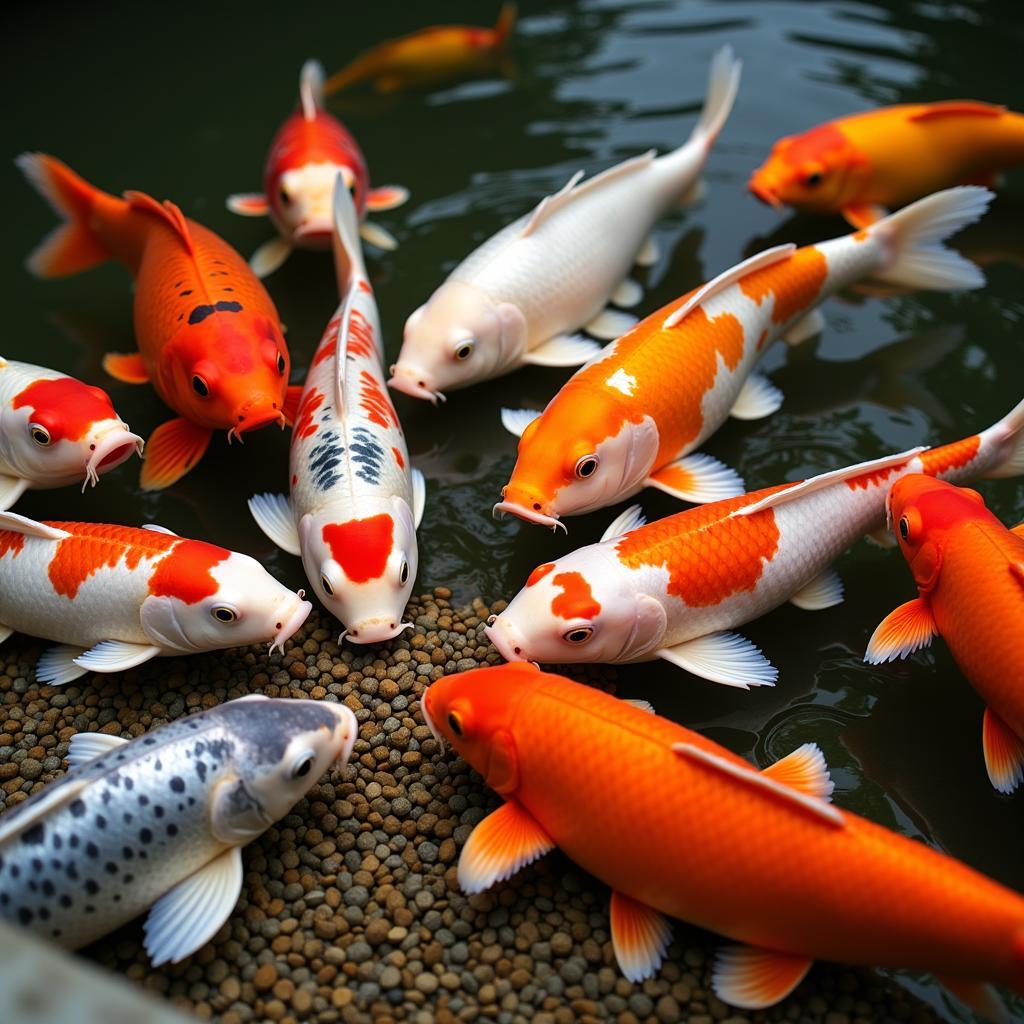 Koi Fish Consuming Sinking Food Pellets