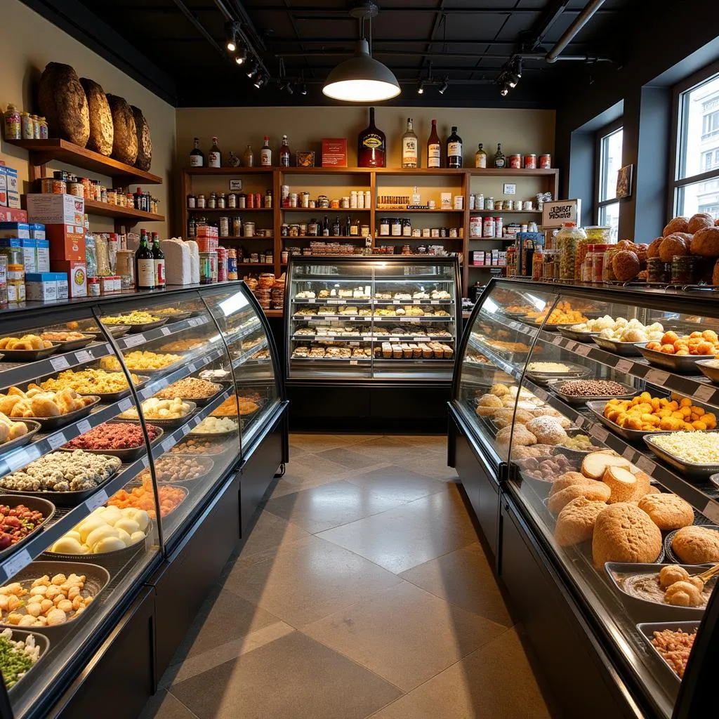 A bustling kosher deli in Atlantic City with shelves stocked with traditional ingredients