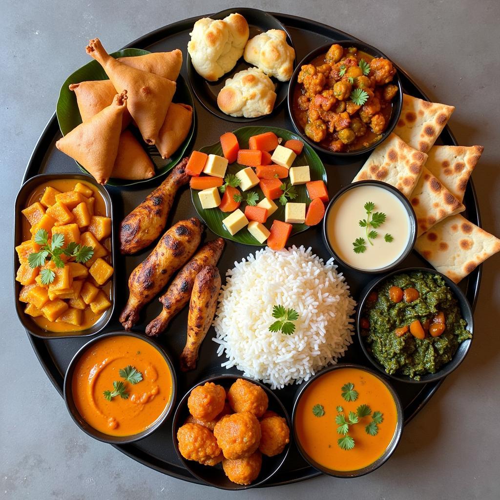 A colorful platter of kosher Indian dishes