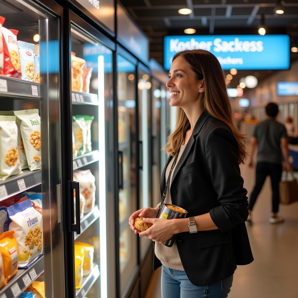  Woman Smiling While Choosing Kosher Snacks at Atlanta Airport