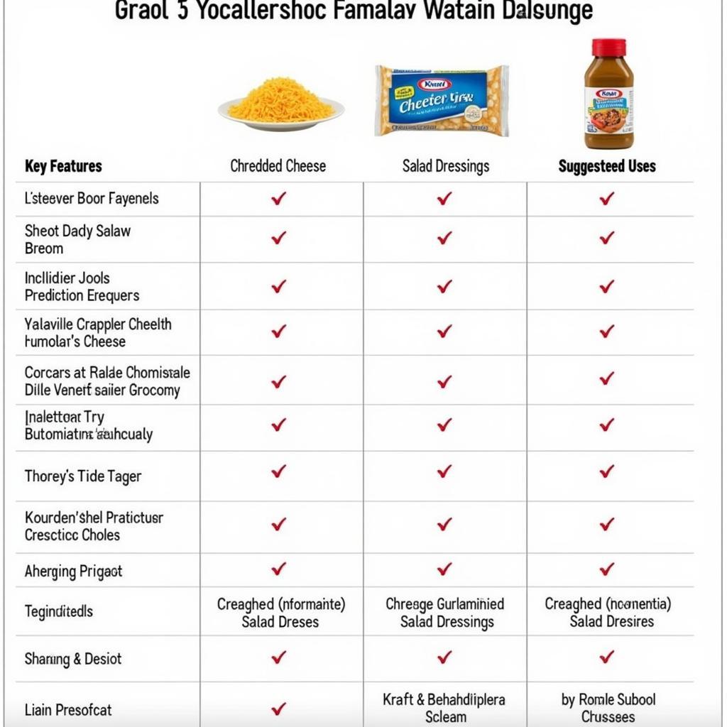 Kraft Foods Product Comparison Chart