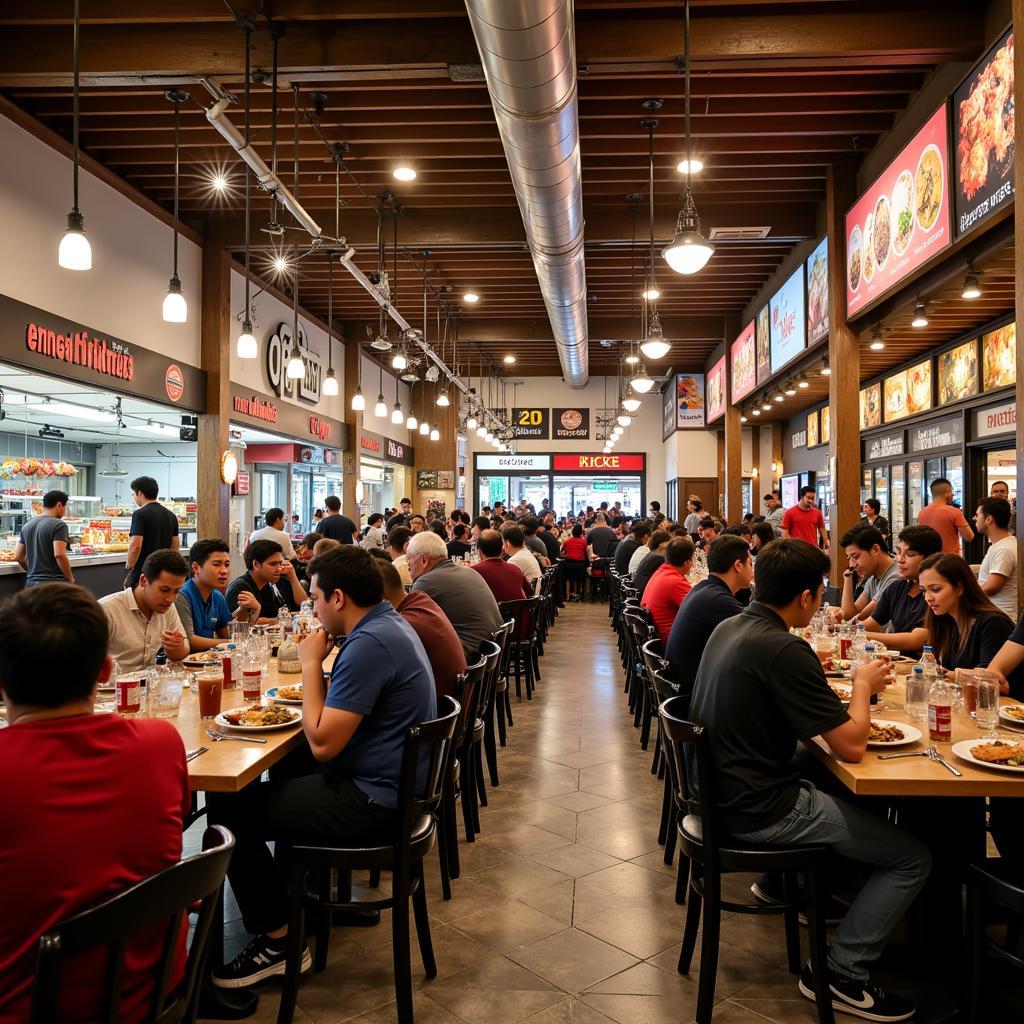 Spacious dining area at La Estacion International Food Market