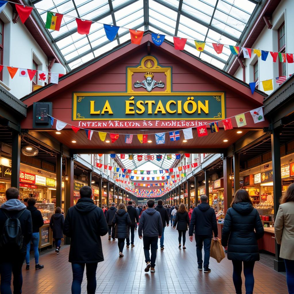 Bustling entrance of La Estacion International Food Market