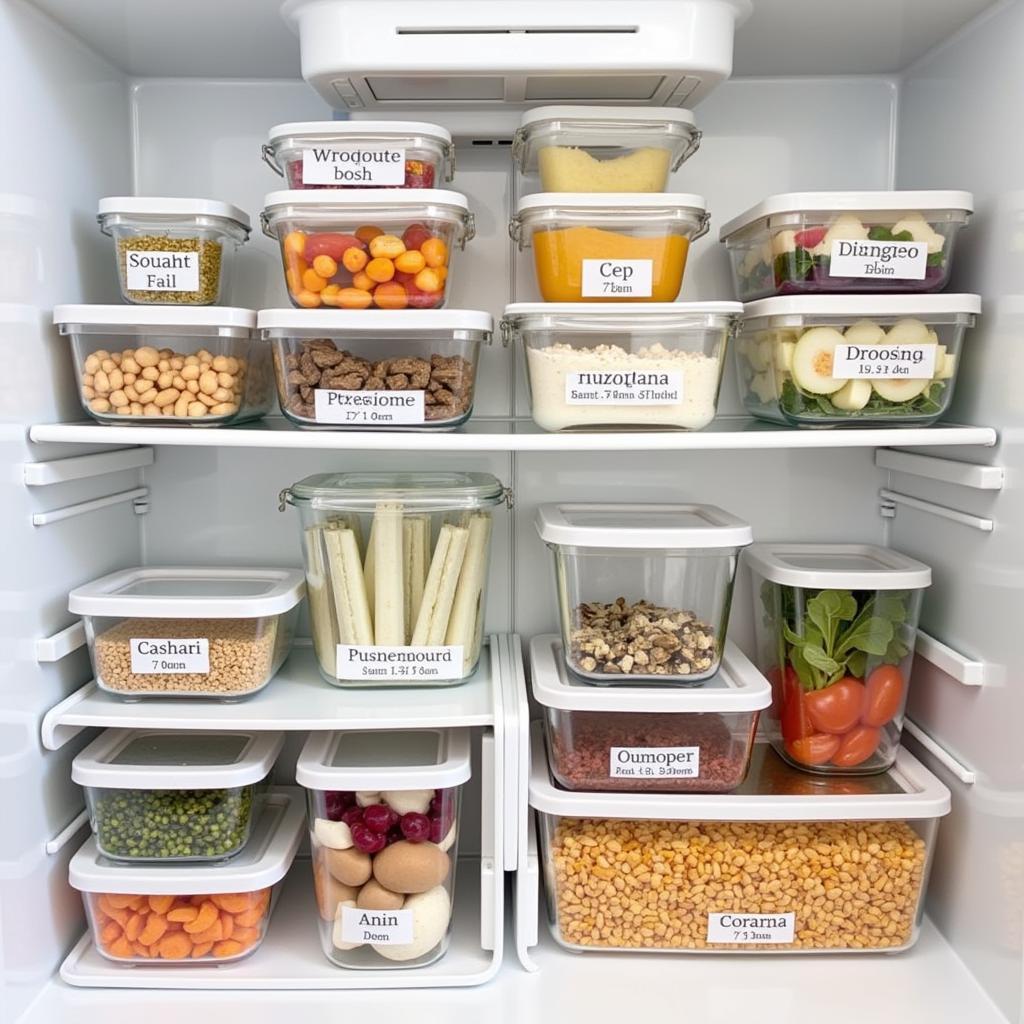 Refrigerator Stocked with Labeled Meal Prep Containers