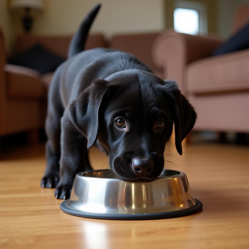 Labrador Retriever puppy enjoying its meal