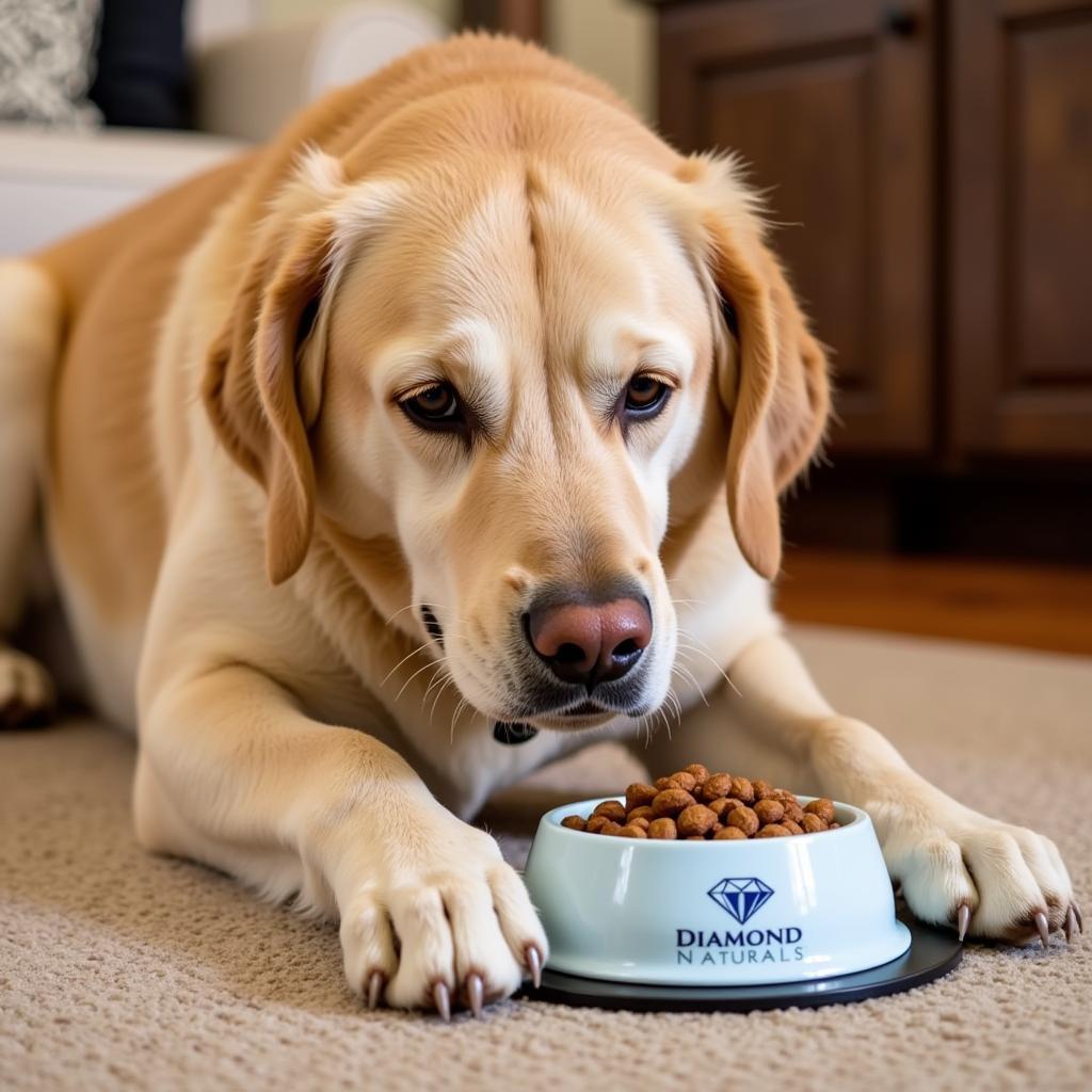 Large Breed Dog Enjoying Diamond Naturals Dog Food