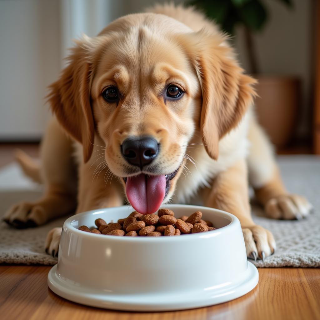 Happy Large Breed Puppy Enjoying Mealtime