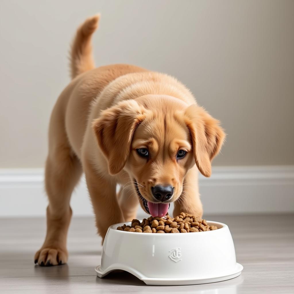 Large Breed Puppy Eating from Bowl