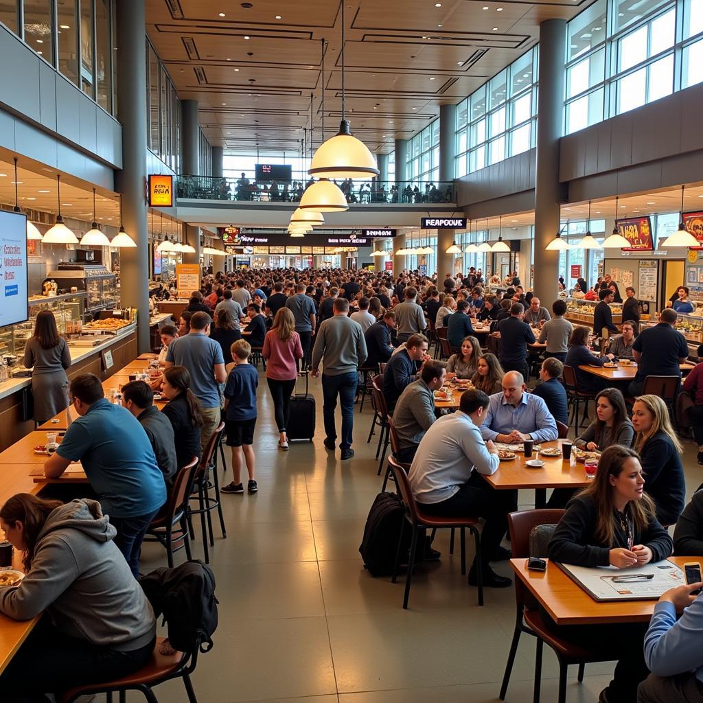 Bustling food court scene at LAS Airport