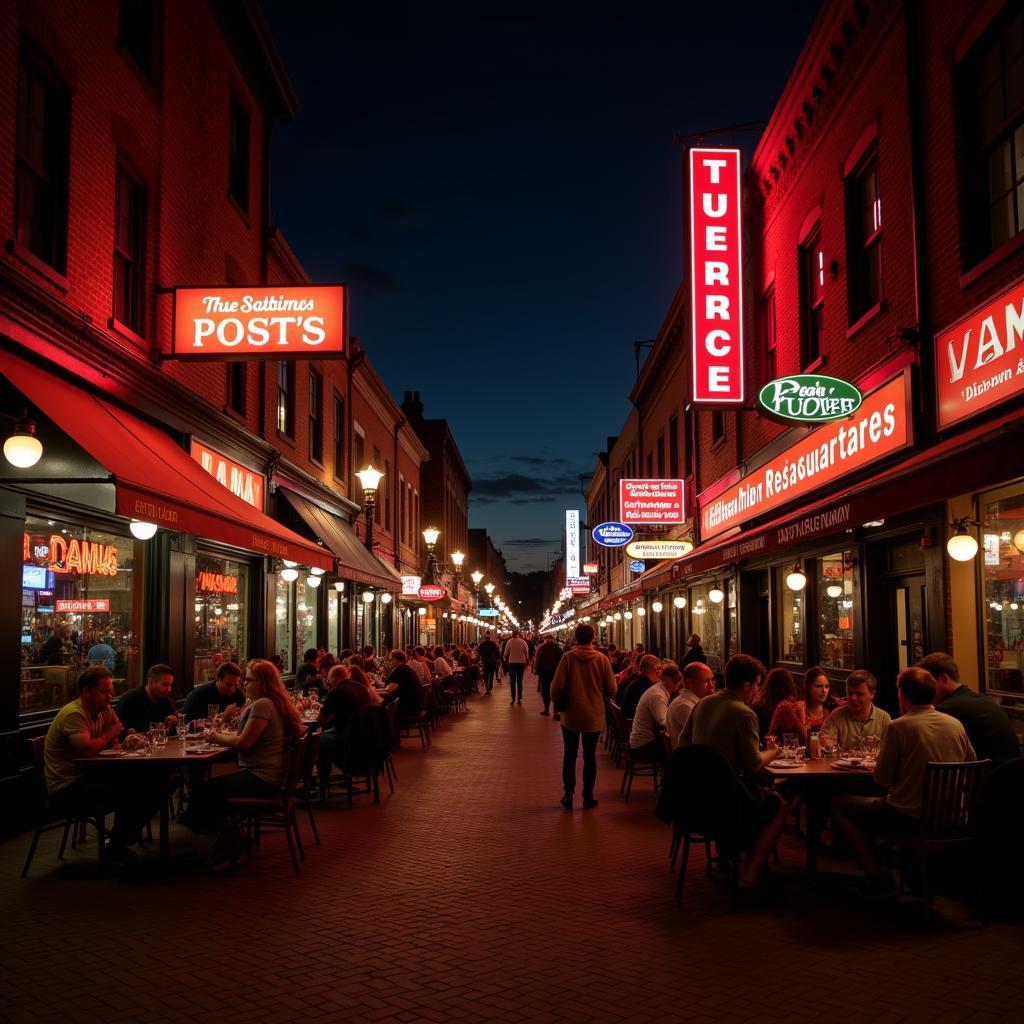 Vibrant late-night eateries in the downtown area.