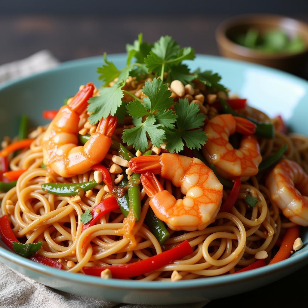 Latin Asian Fusion Noodles with Spicy Shrimp