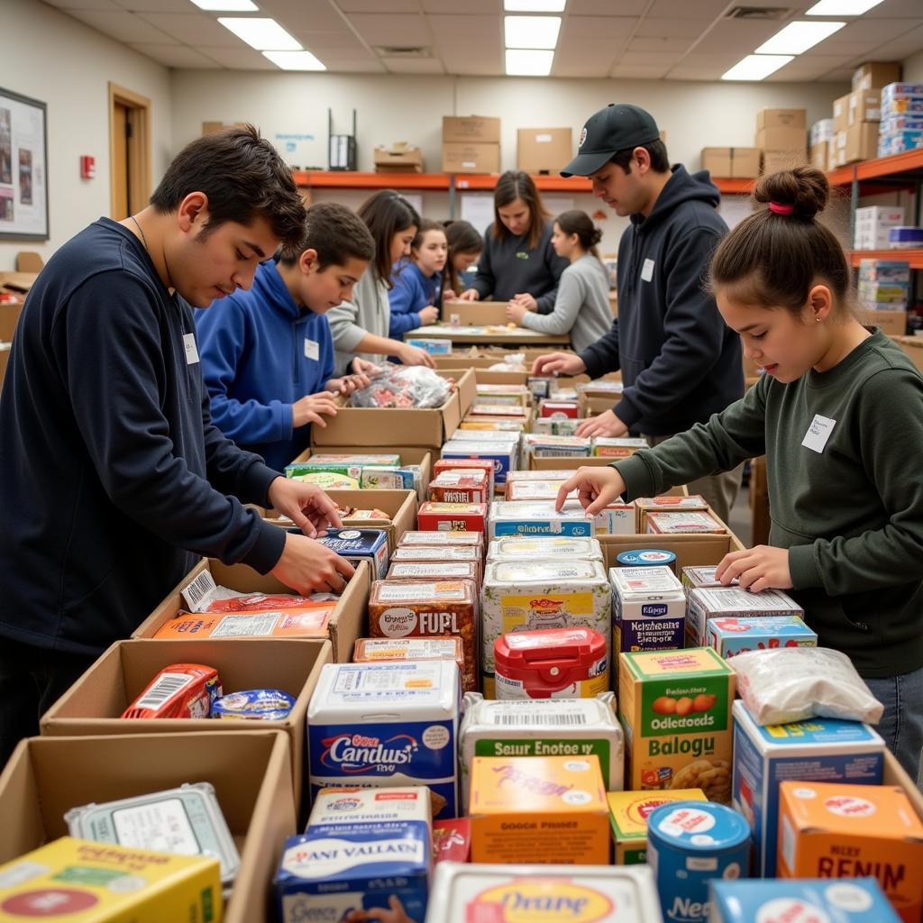 Volunteers sorting donations at a food pantry in Lawrenceville