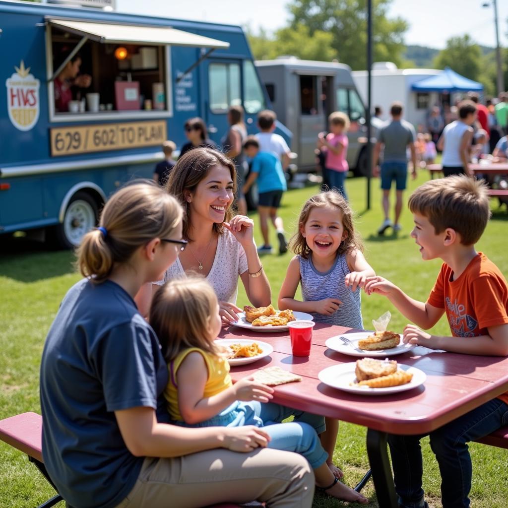 Families Enjoying Food at Ledyard Food Truck Festival