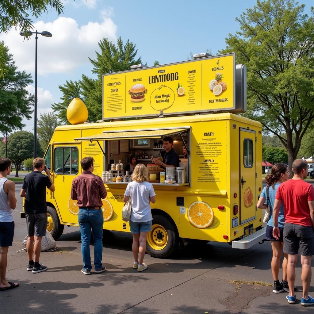 Customers lining up at a lemon food truck