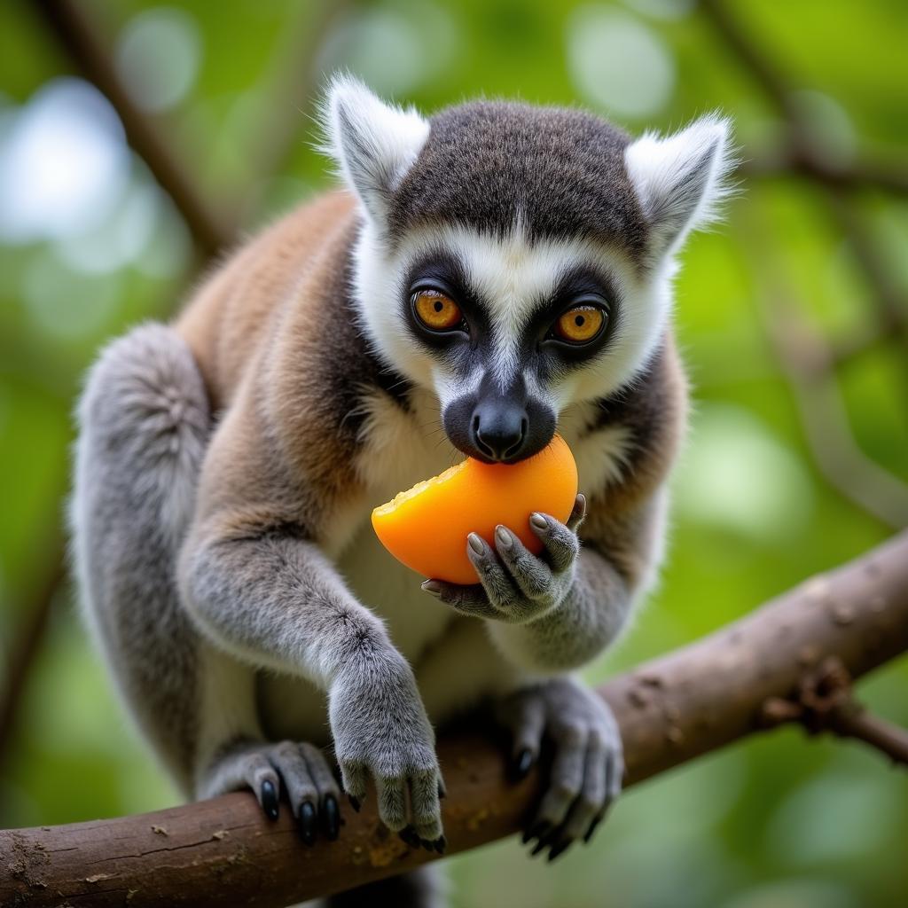 Lemur enjoying fruit in Madagascar