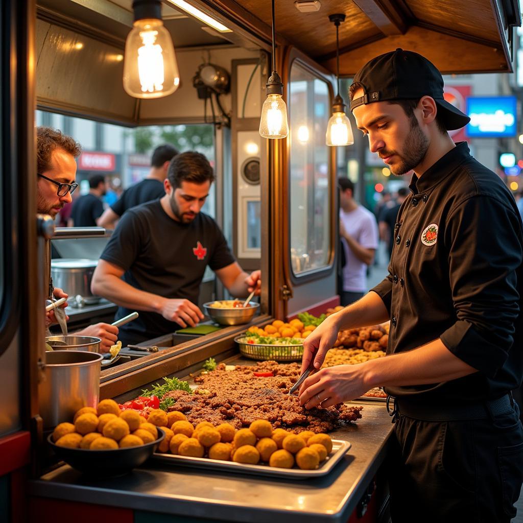 Levantine food truck serving shawarma and falafel