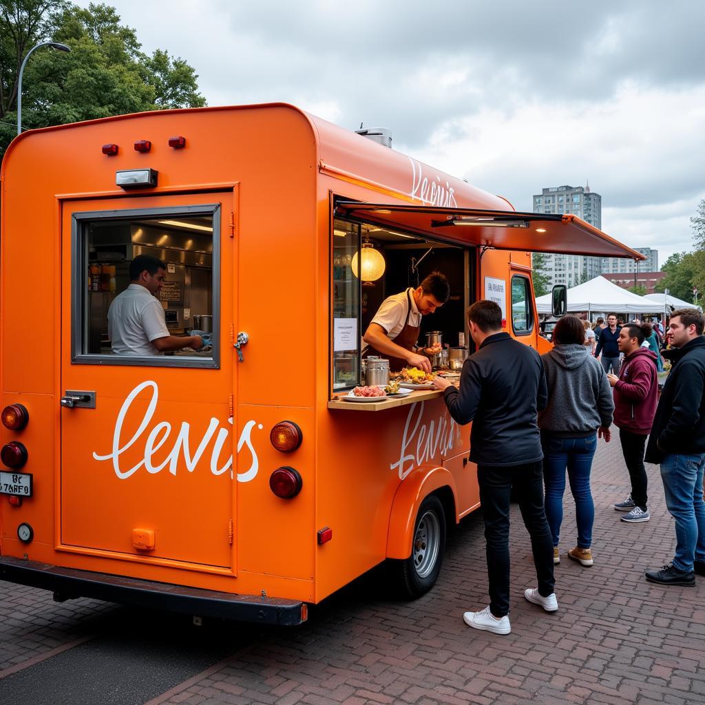 Levis Food Truck parked on a bustling city street