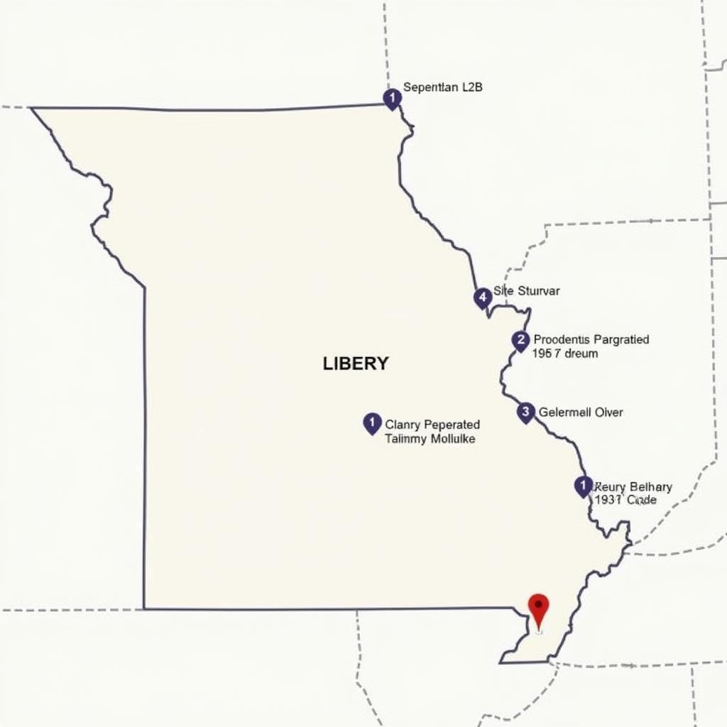 Map of Liberty, MO highlighting food stamp office locations