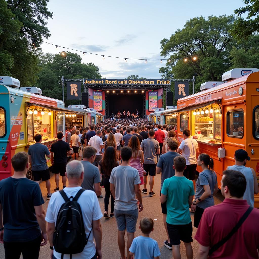 Crowd enjoying food and music at the Little Rock Food Truck Festival