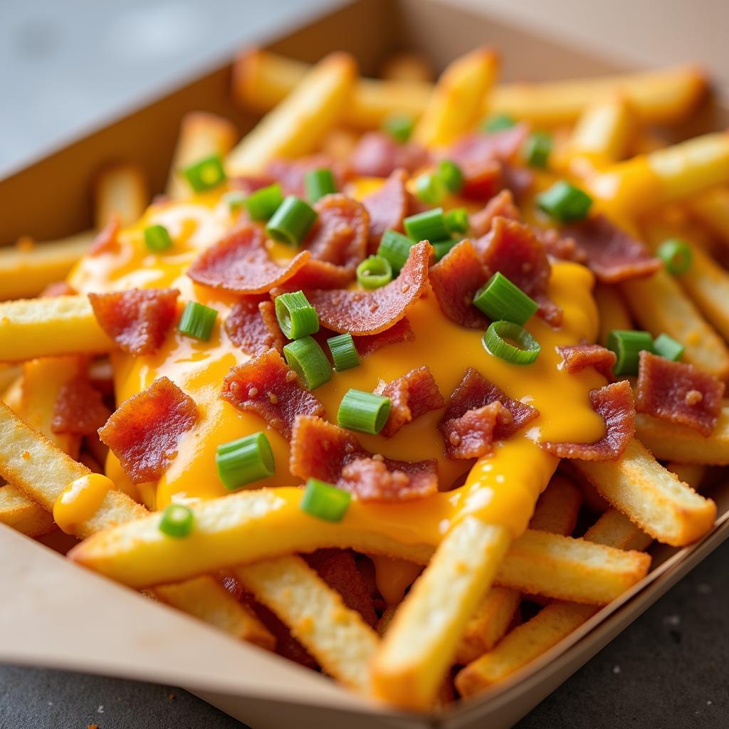 A mountain of loaded fries from the Dawg Pound Food Truck