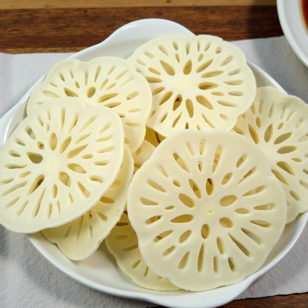 Freshly sliced lotus root