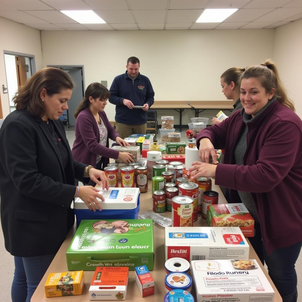 Volunteers at the Love Chapel Food Pantry sorting donations.