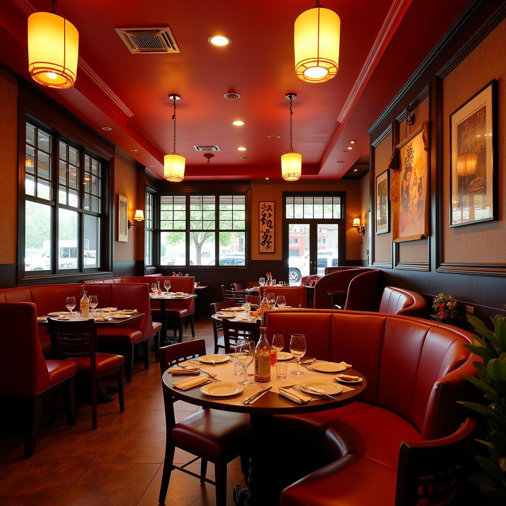 The warm and inviting interior of a popular Chinese restaurant in Loves Park.