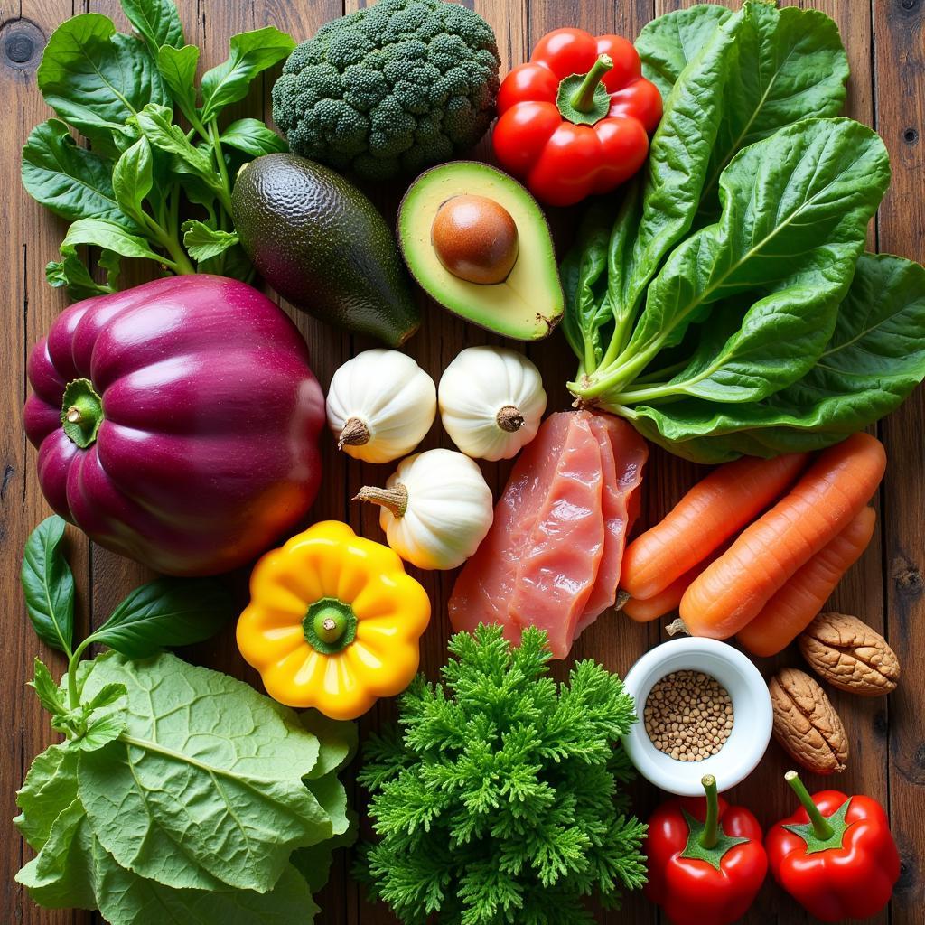 A colorful spread of fresh low carb groceries