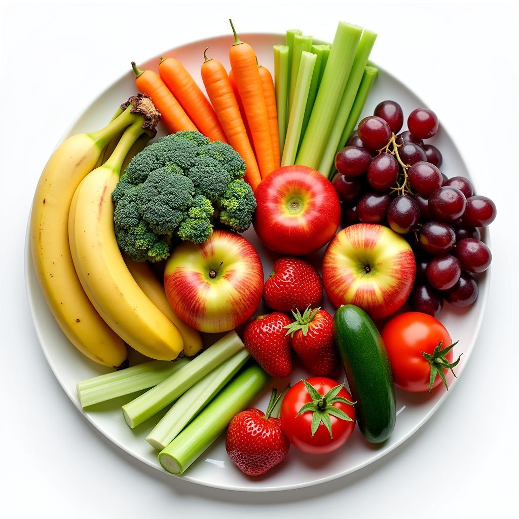 Plate of low-isoleucine fruits and vegetables