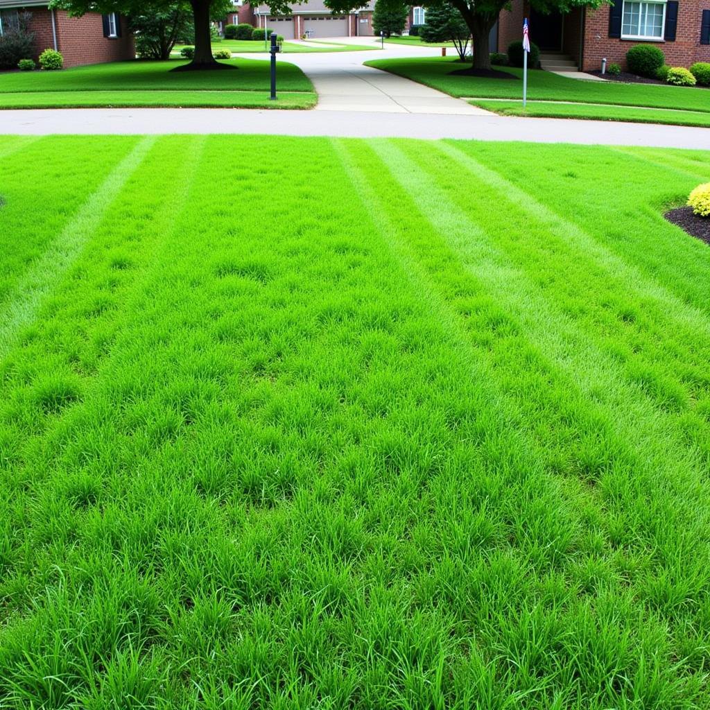 A vibrant green lawn after being treated with Dimension Plus Lawn Food