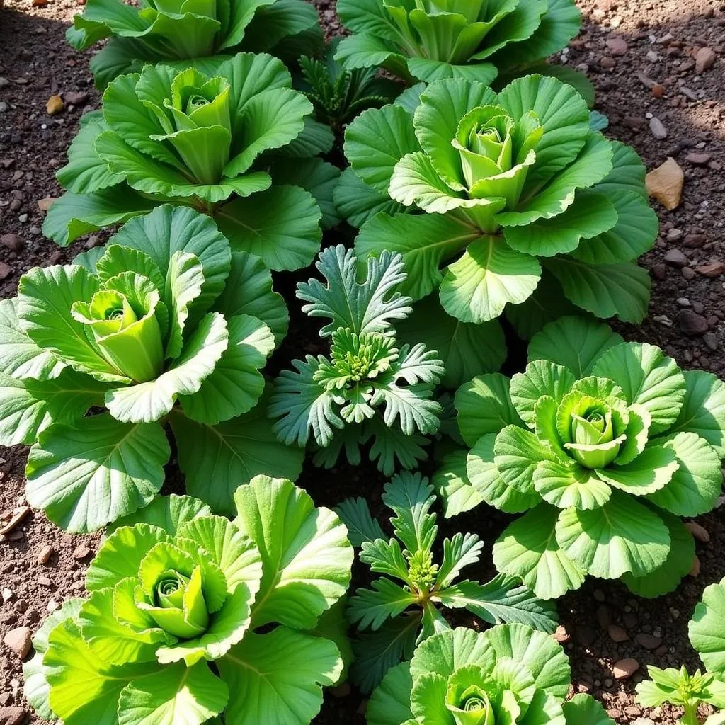 Lush Leafy Greens Growing Abundantly in a Shaded Garden