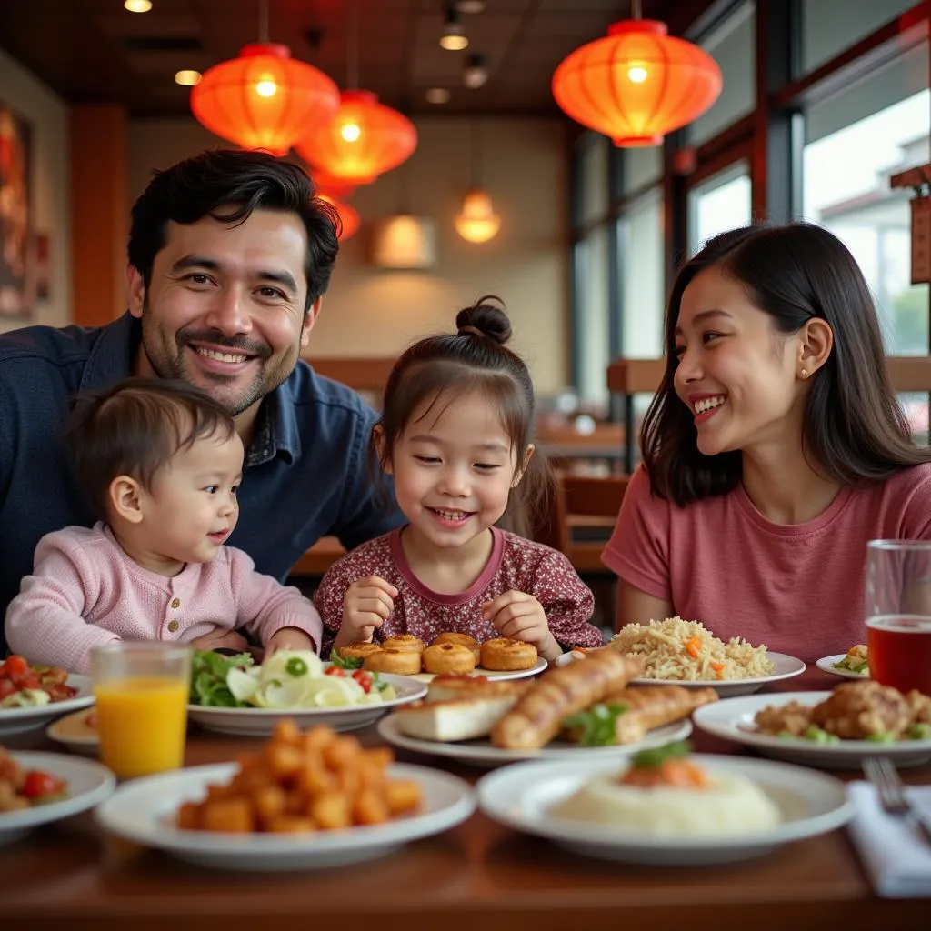 A Happy Family Enjoying Maes Chinese Food