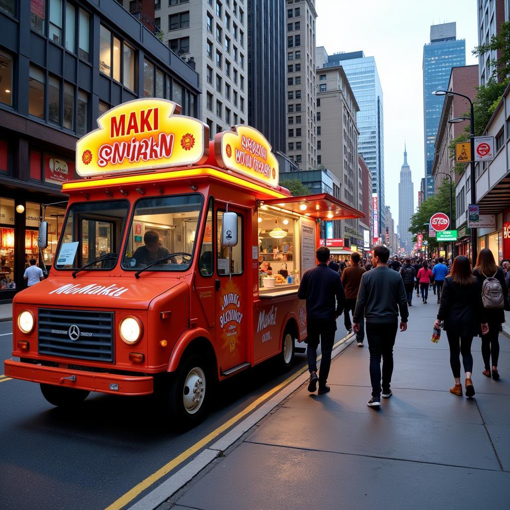 Busy Maki Food Truck on a City Street