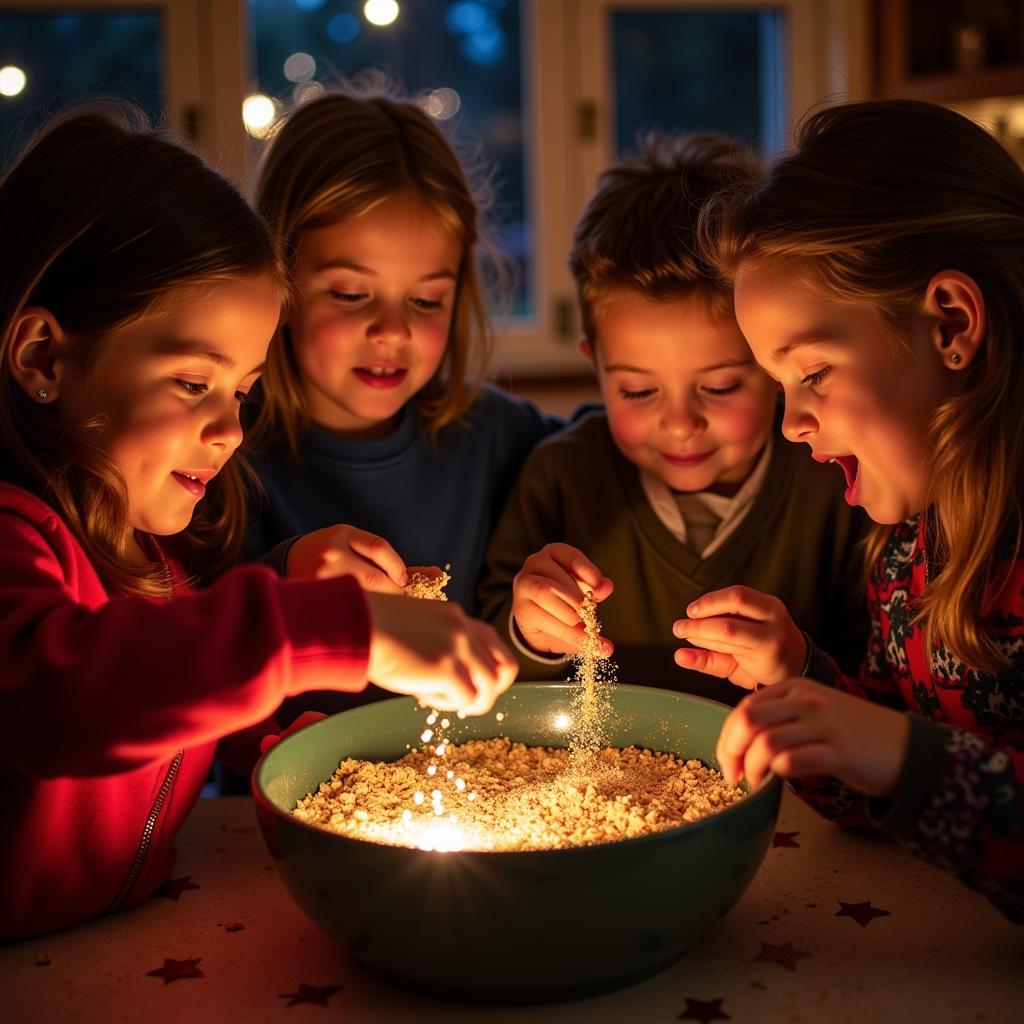 Children making reindeer food for Christmas