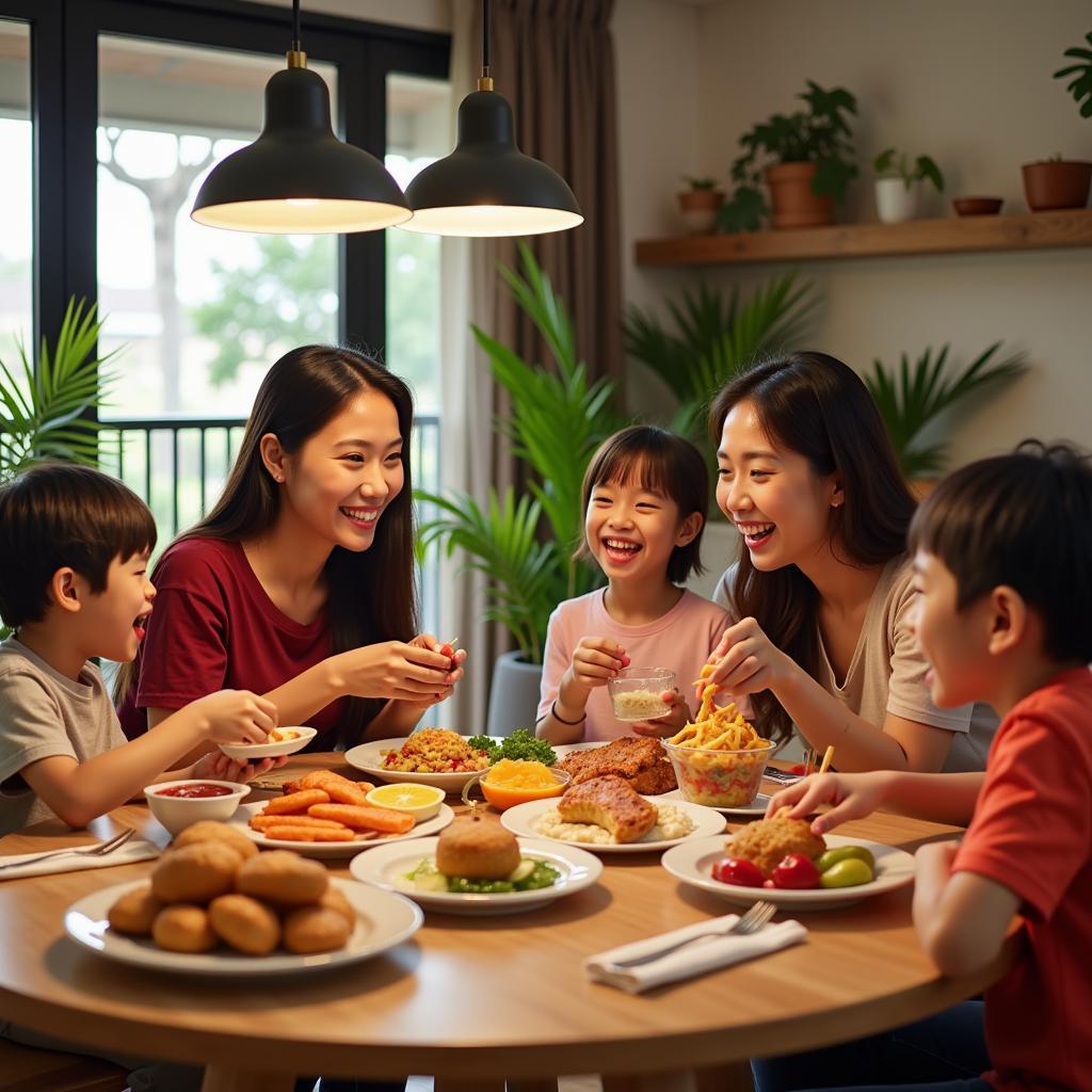 Family enjoying frozen food for dinner