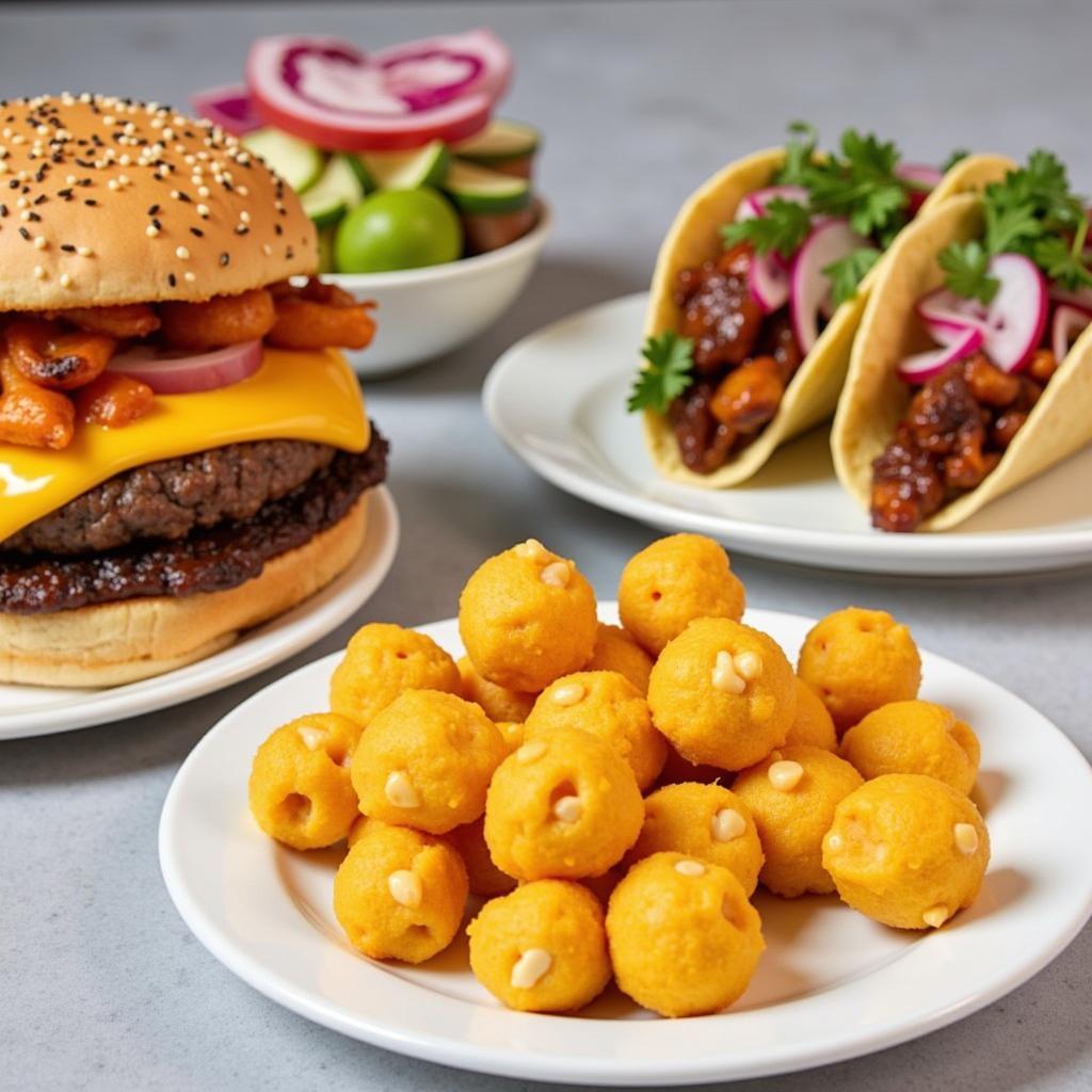 Mama's Magic Kitchen Signature Dishes: Smash Burger, Korean BBQ Tacos, and Loaded Mac & Cheese Bites